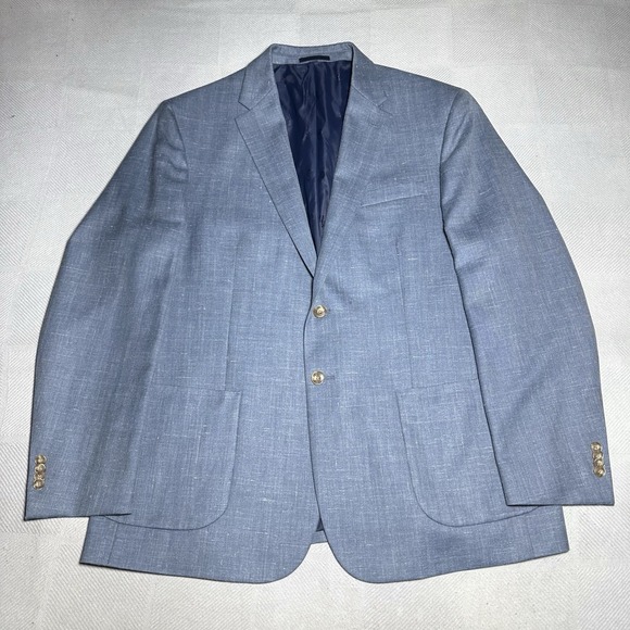 Jos. A. Bank Other - Jos A Bank Blue Herringbone brrr Wool Silk Linen Tailored Fit Blazer Jacket 46R